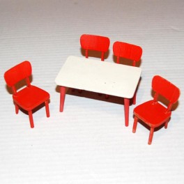 Lerro bord och 4 röda fina stolar