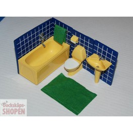 Lundby Badrum blått med gröna detaljer