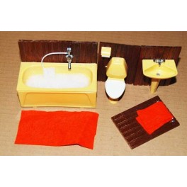 Lundby Badrum komplett teak (orange)