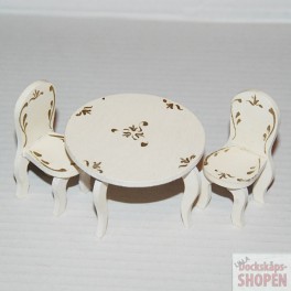 Lundby oldies rokoko vit Bord och 2 stolar
