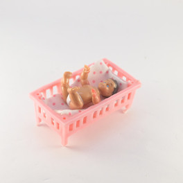 Säng med Lundby baby rosa