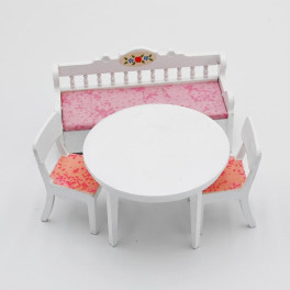 Lundby Matsalsgrupp, Soffa, 2 stolar och bord rosa