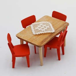 Lundby Träbord och 4 röda stolar