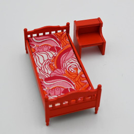Lundby Säng enkel orange och nattduksbord