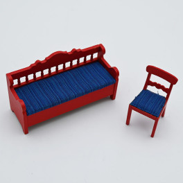 Lundby Soffa och Stol Röd med blå sits 