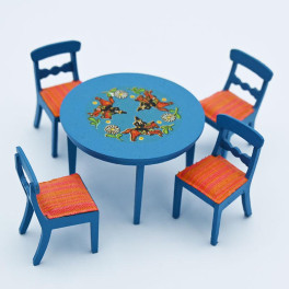 Lundby oldies Bord och 2 Stolar trä-rött